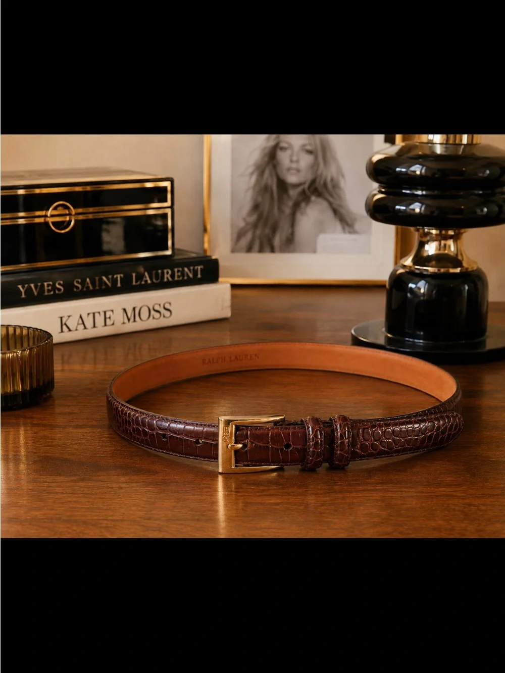 1990’s Ralph Lauren Croc-Embossed Leather Belt in Deep Cognac Size S ~ Excellent